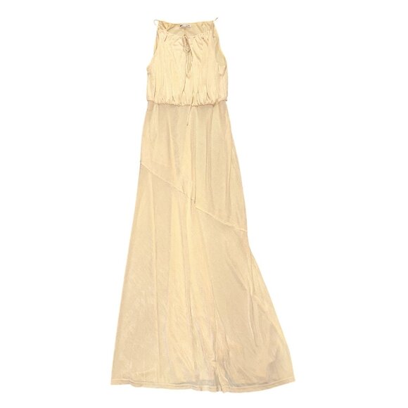 Reformation Cream Butter Yellow Tie Key Hole Ruched Mesh Dress Women's M